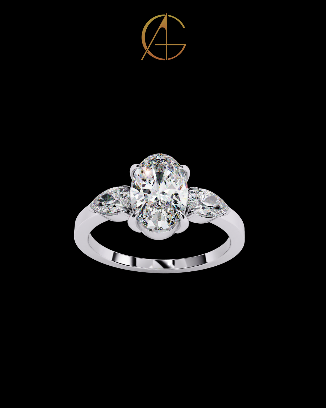 2.50 CT Three Stone Oval Cut Moissanite Diamond Ring with Side Pear Cut Elegance For Still Love