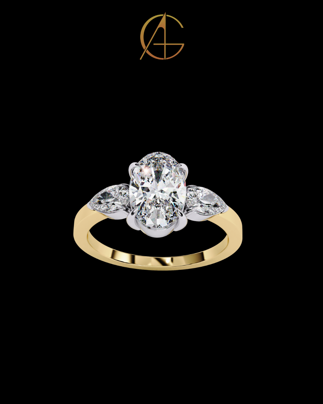 2.50 CT Three Stone Oval Cut Moissanite Diamond Ring with Side Pear Cut Elegance For Still Love