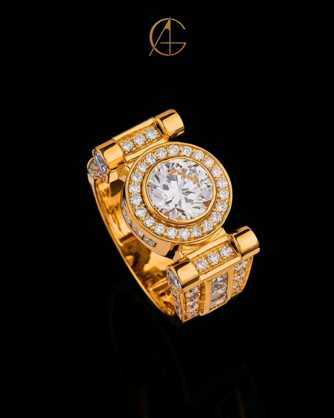 Yellow Gold Round White moissonite Diamond Ring By Auren Gems