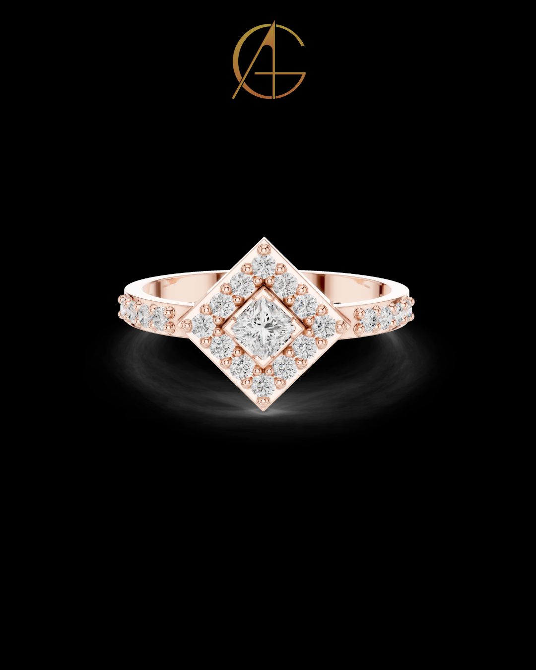 1.25 CT Stunning Princess Cut Square Halo Gold Cluster Moissanite Diamond Statement Design Ring