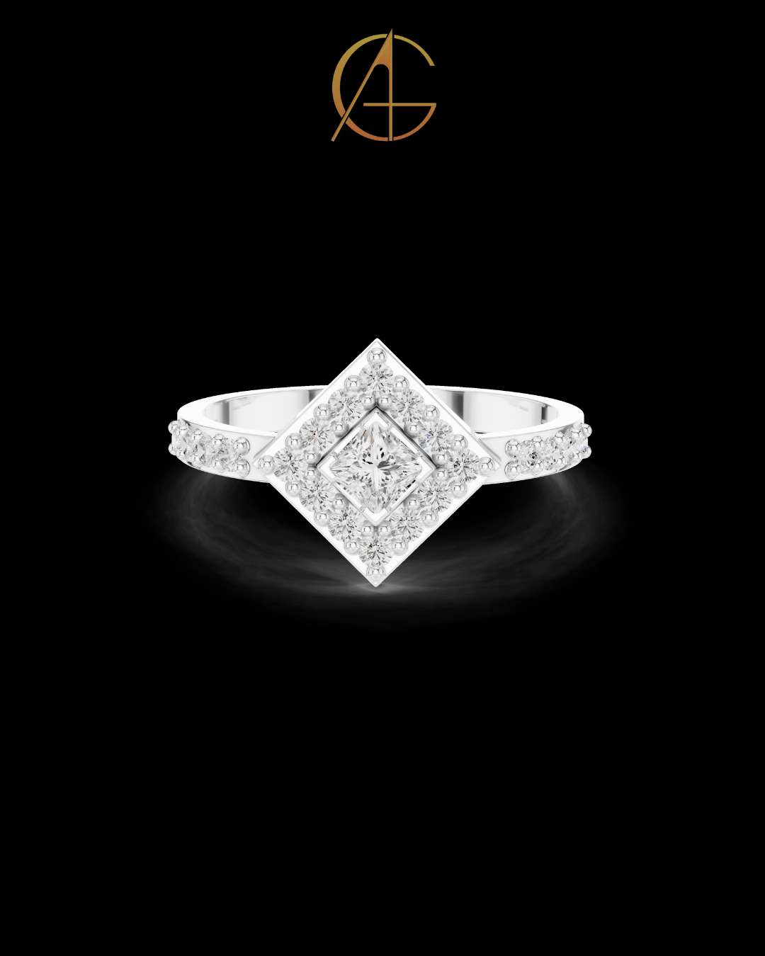 1.25 CT Stunning Princess Cut Square Halo Gold Cluster Moissanite Diamond Statement Design Ring