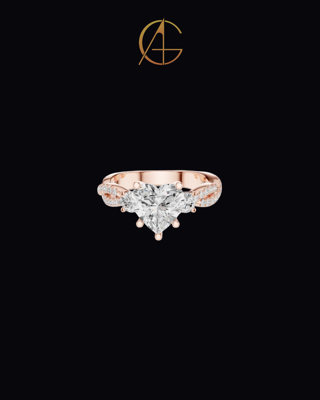 1.80 CT Gorgeous Heart Shaped Triple Stone Moissanite Diamond Ring with Pave Twist Band