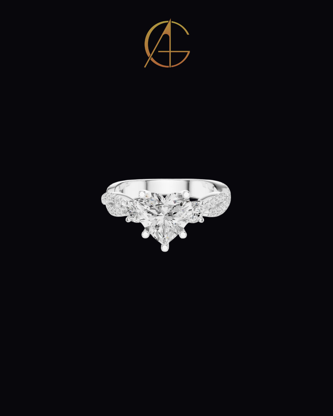 1.80 CT Gorgeous Heart Shaped Triple Stone Moissanite Diamond Ring with Pave Twist Band