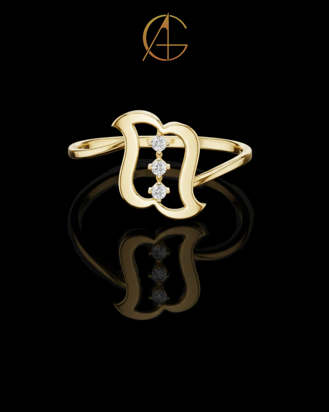 0.30 TCW Monogram-Inspired Ring Featuring a Vertical Trio of Brilliant Moissanite Diamond