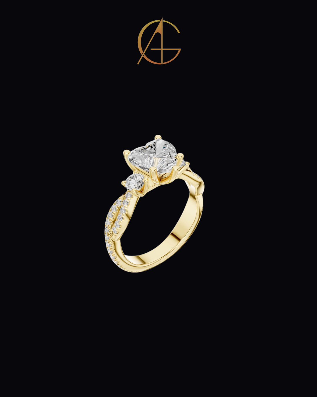 1.80 CT Gorgeous Heart Shaped Triple Stone Moissanite Diamond Ring with Pave Twist Band
