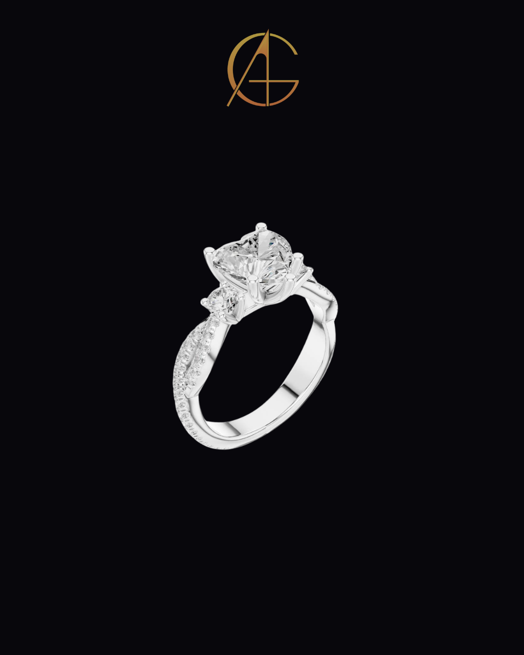 1.80 CT Gorgeous Heart Shaped Triple Stone Moissanite Diamond Ring with Pave Twist Band