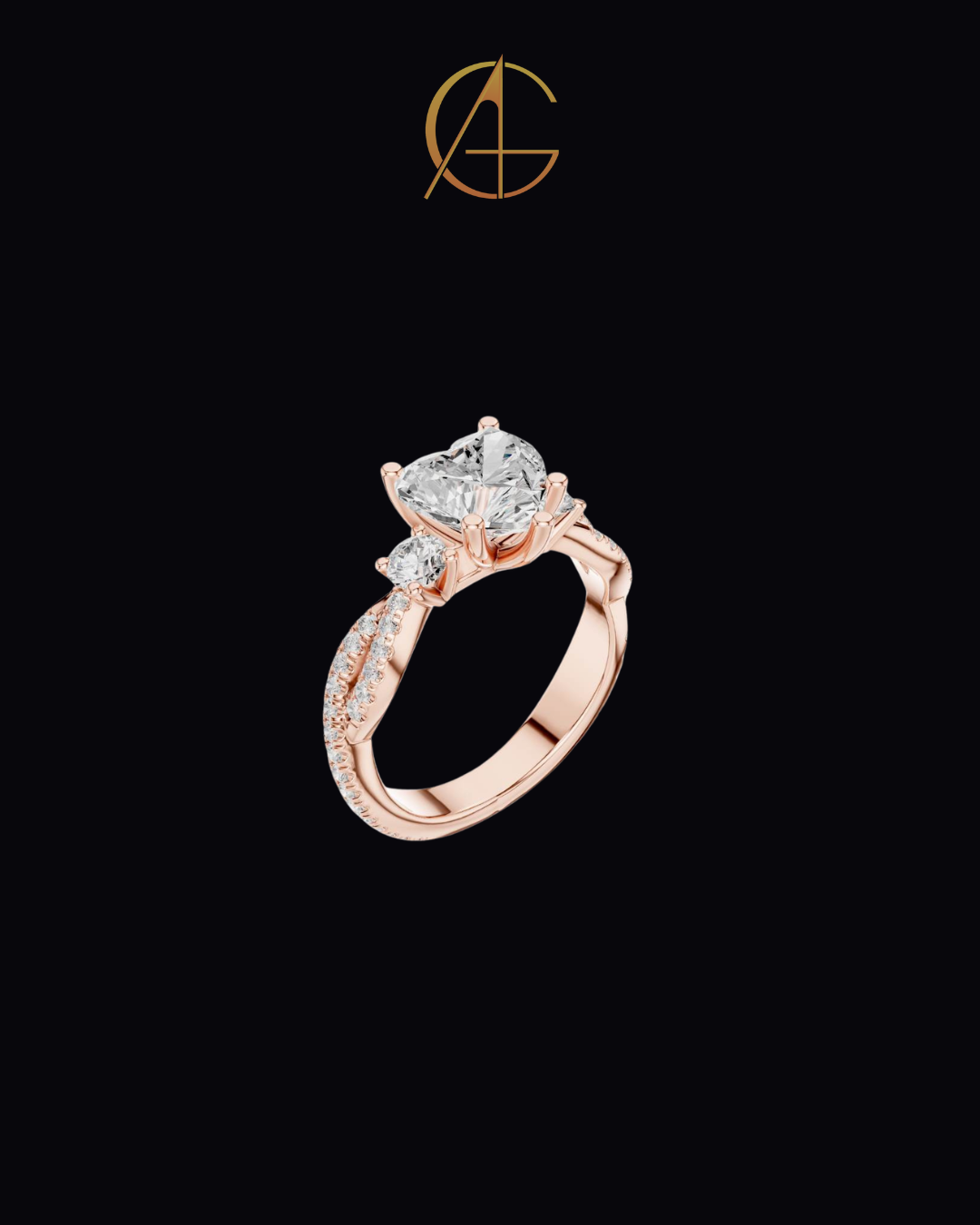 1.80 CT Gorgeous Heart Shaped Triple Stone Moissanite Diamond Ring with Pave Twist Band
