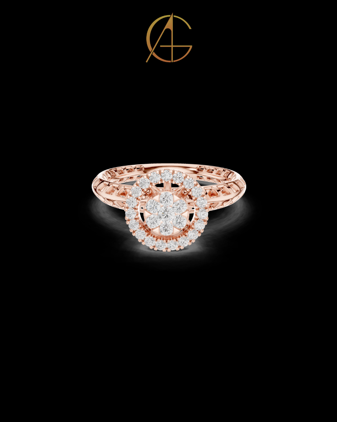 0.35 TCW Floral Cluster Bloom Center with Moissanite Brilliant Double Halo Design Ring