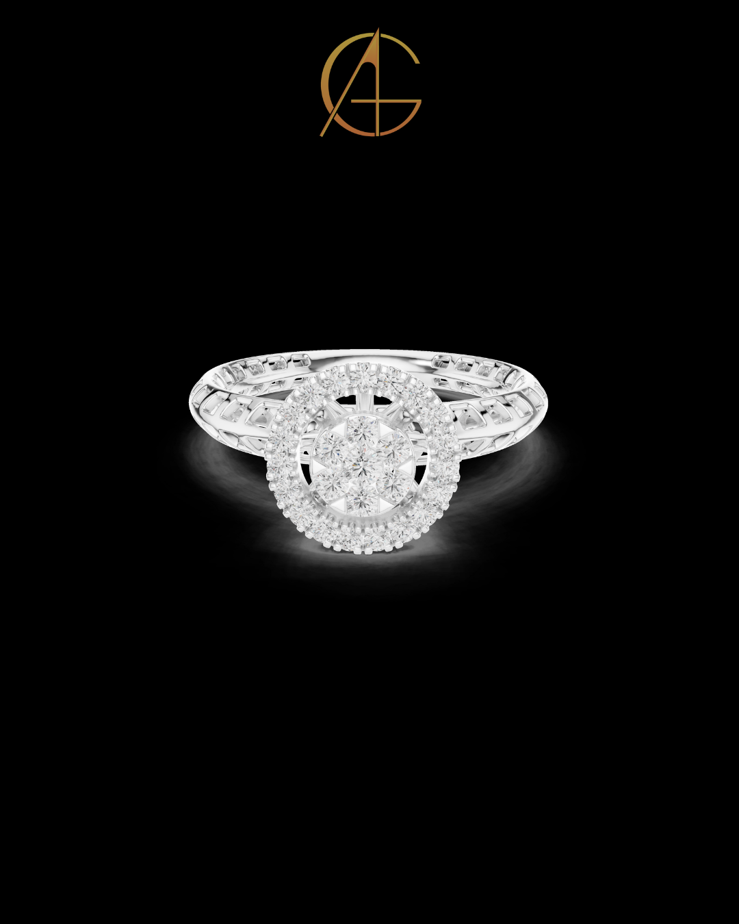 0.35 TCW Floral Cluster Bloom Center with Moissanite Brilliant Double Halo Design Ring