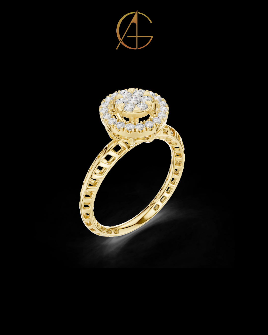 0.35 TCW Floral Cluster Bloom Center with Moissanite Brilliant Double Halo Design Ring