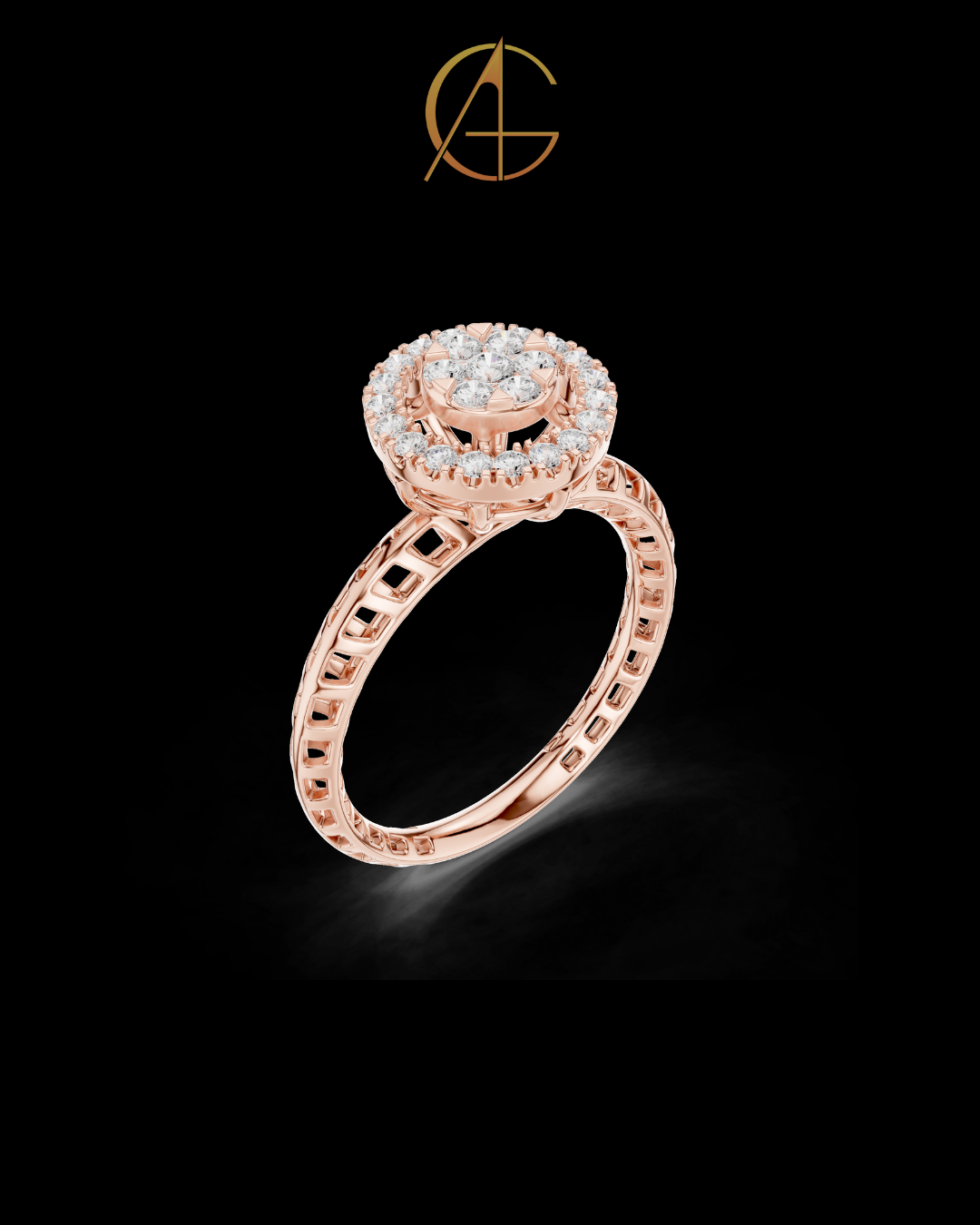 0.35 TCW Floral Cluster Bloom Center with Moissanite Brilliant Double Halo Design Ring
