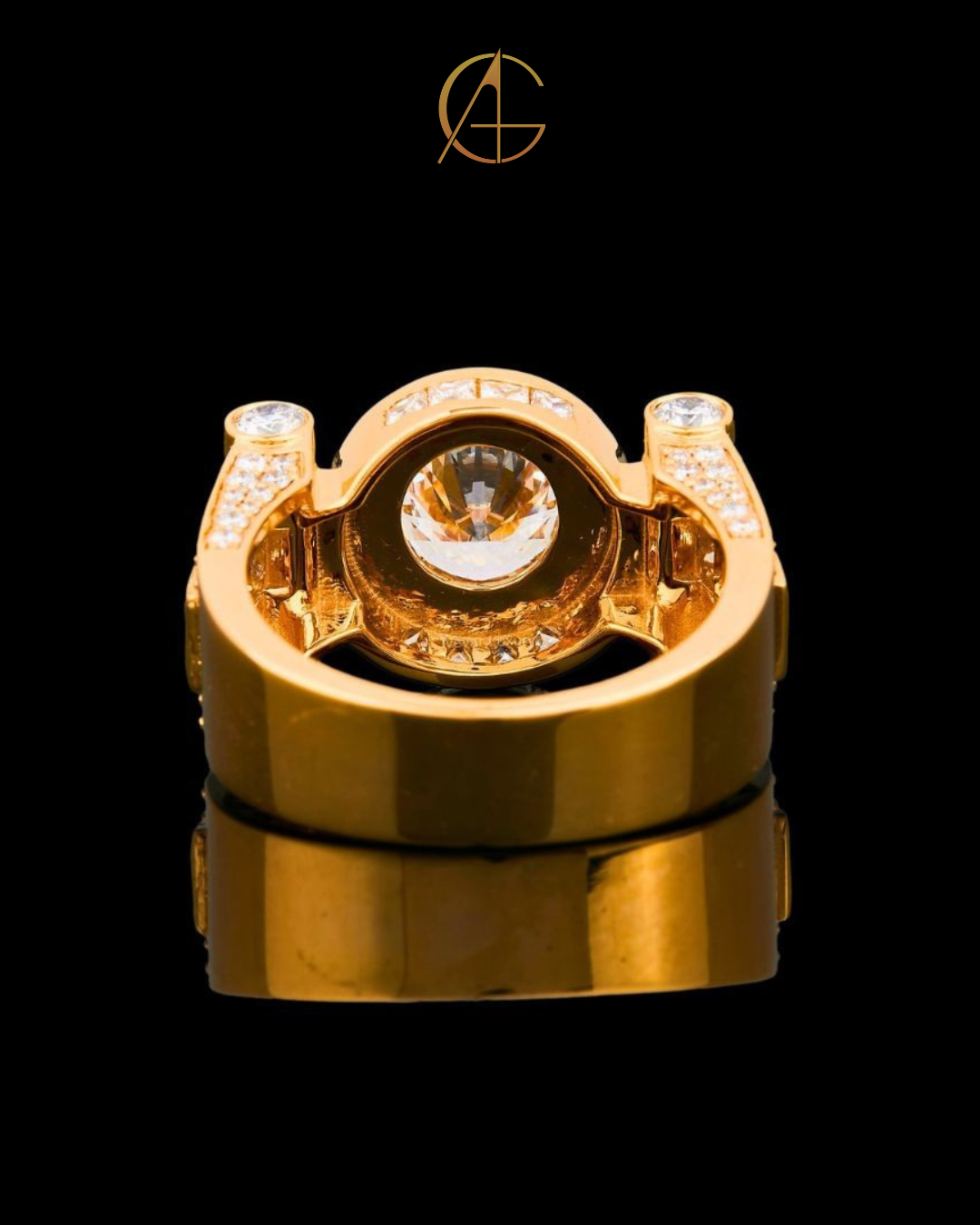Yellow Gold Round White moissonite Diamond Ring By Auren Gems
