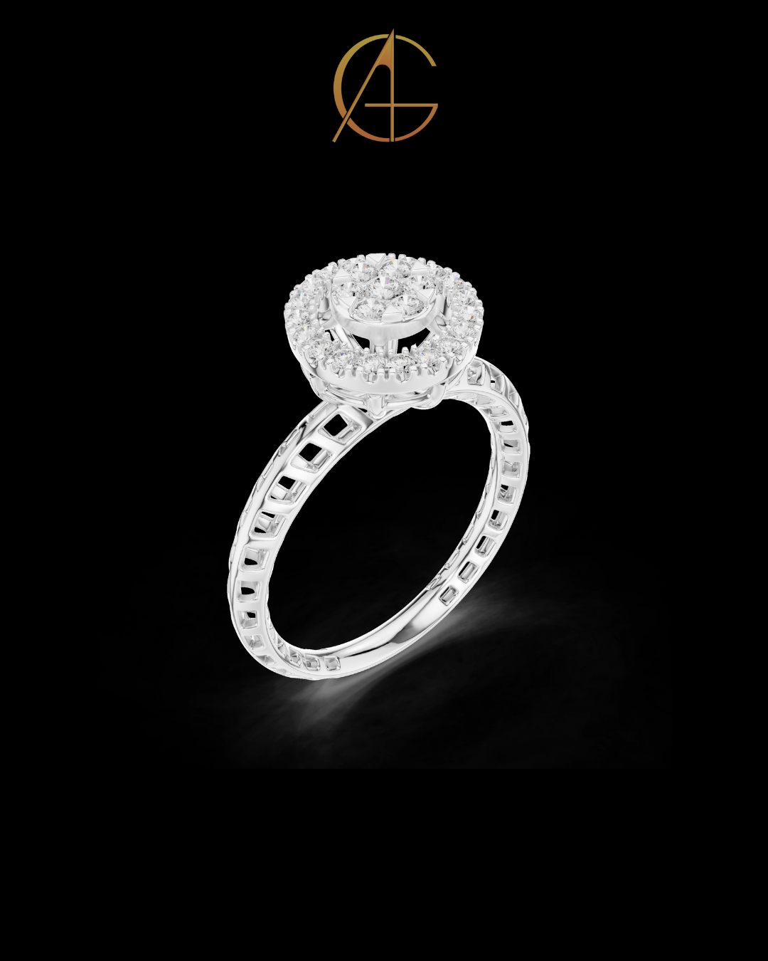0.35 TCW Floral Cluster Bloom Center with Moissanite Brilliant Double Halo Design Ring