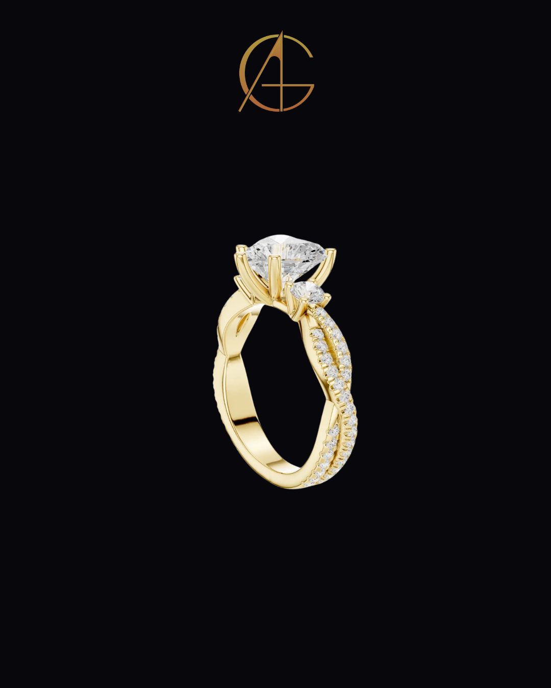 1.80 CT Gorgeous Heart Shaped Triple Stone Moissanite Diamond Ring with Pave Twist Band