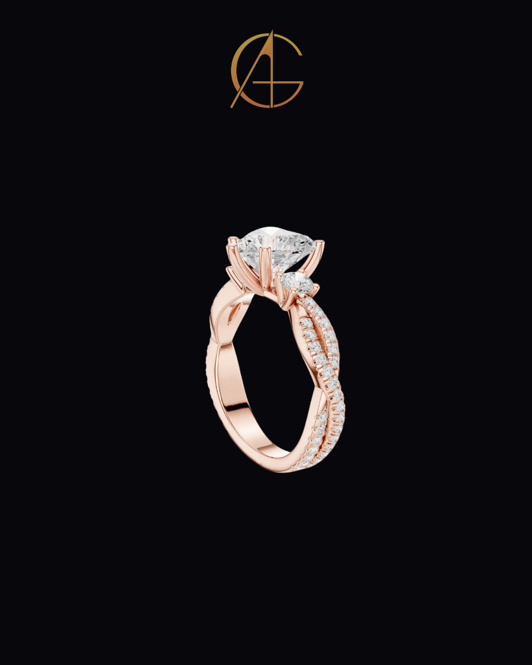 1.80 CT Gorgeous Heart Shaped Triple Stone Moissanite Diamond Ring with Pave Twist Band