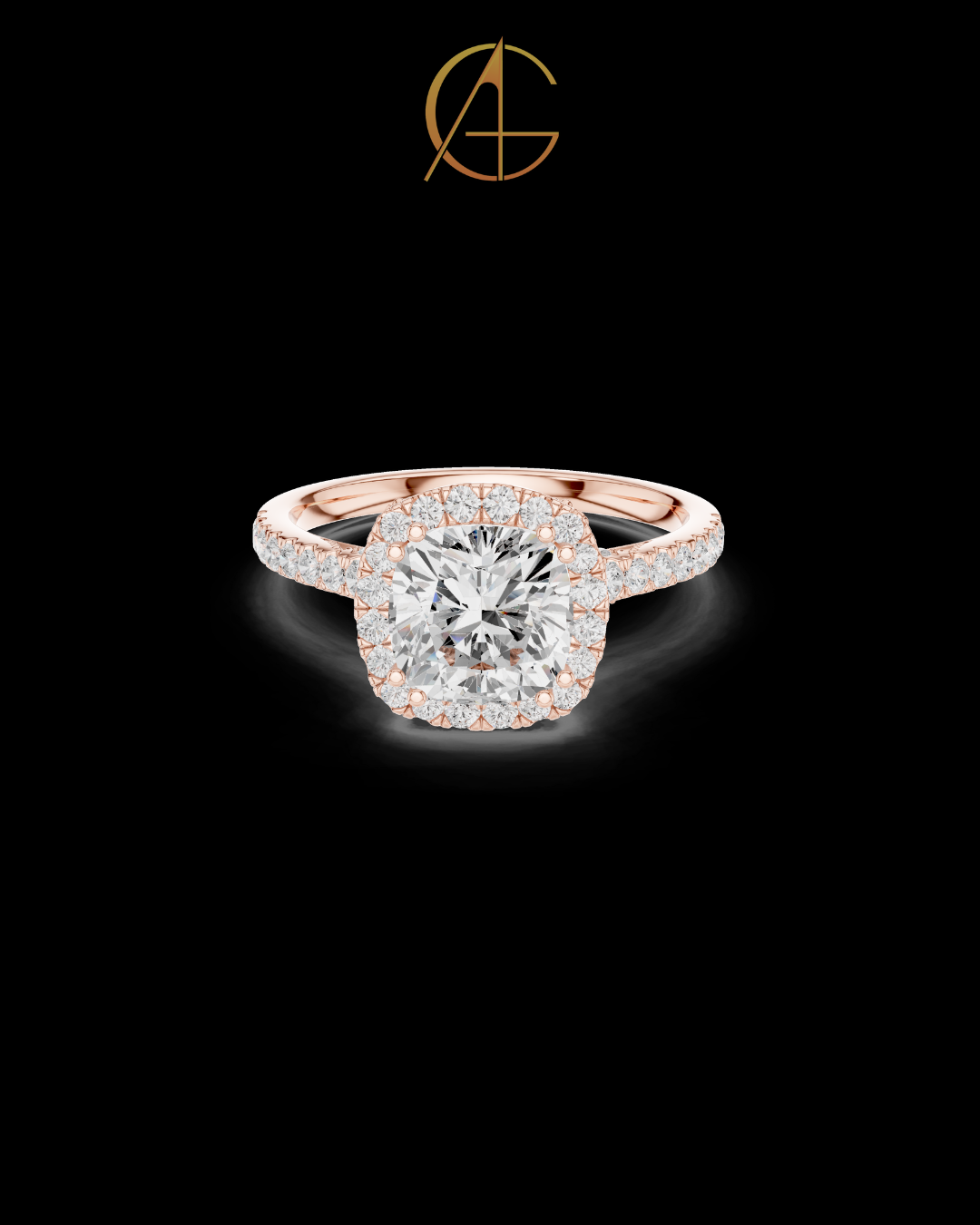 2.00 CT Glimmer Cushion Cut Halo Moissanite Diamond Ring in Gold with Pave Band For Party