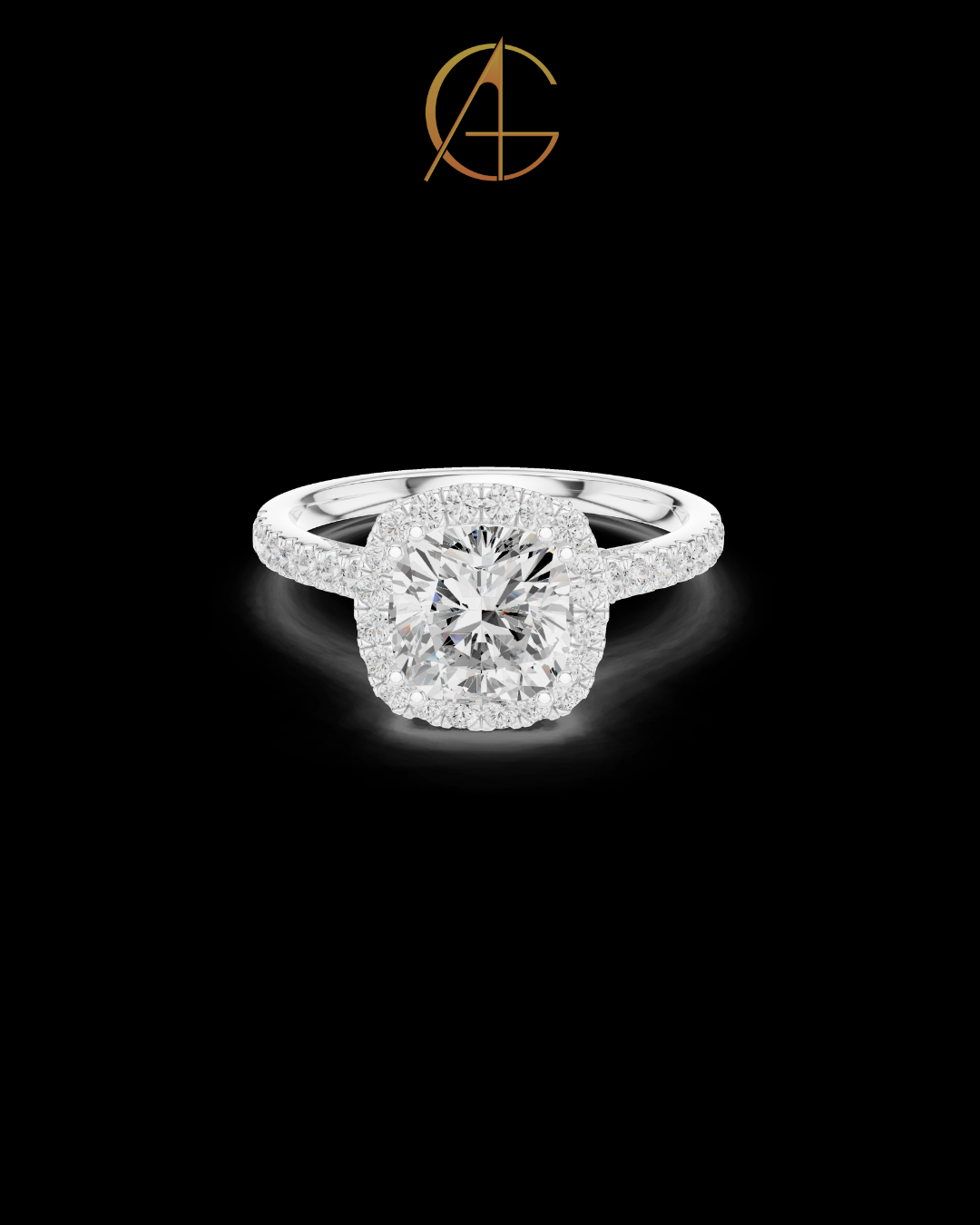 2.00 CT Glimmer Cushion Cut Halo Moissanite Diamond Ring in Gold with Pave Band For Party