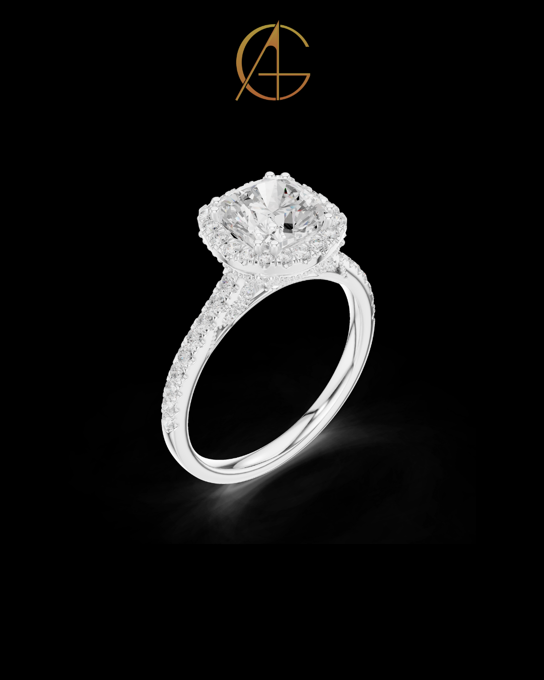 2.00 CT Glimmer Cushion Cut Halo Moissanite Diamond Ring in Gold with Pave Band For Party