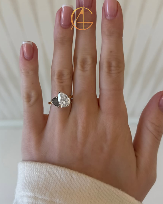 3.00 TCW Beautiful Pear Cut Moissanite Diamond Toi Et Moi Asymmetrical Luxury Statement Ring