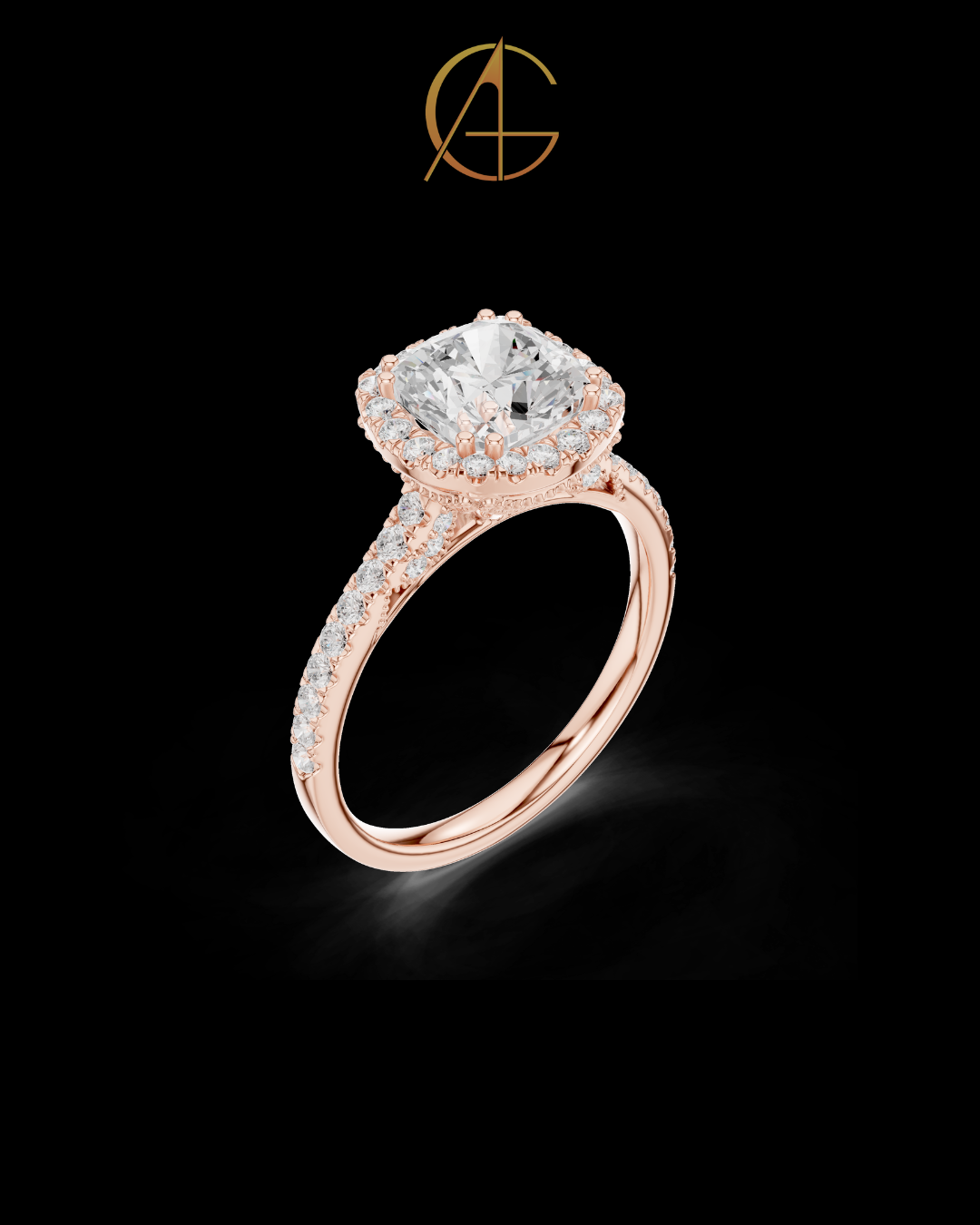 2.00 CT Glimmer Cushion Cut Halo Moissanite Diamond Ring in Gold with Pave Band For Party