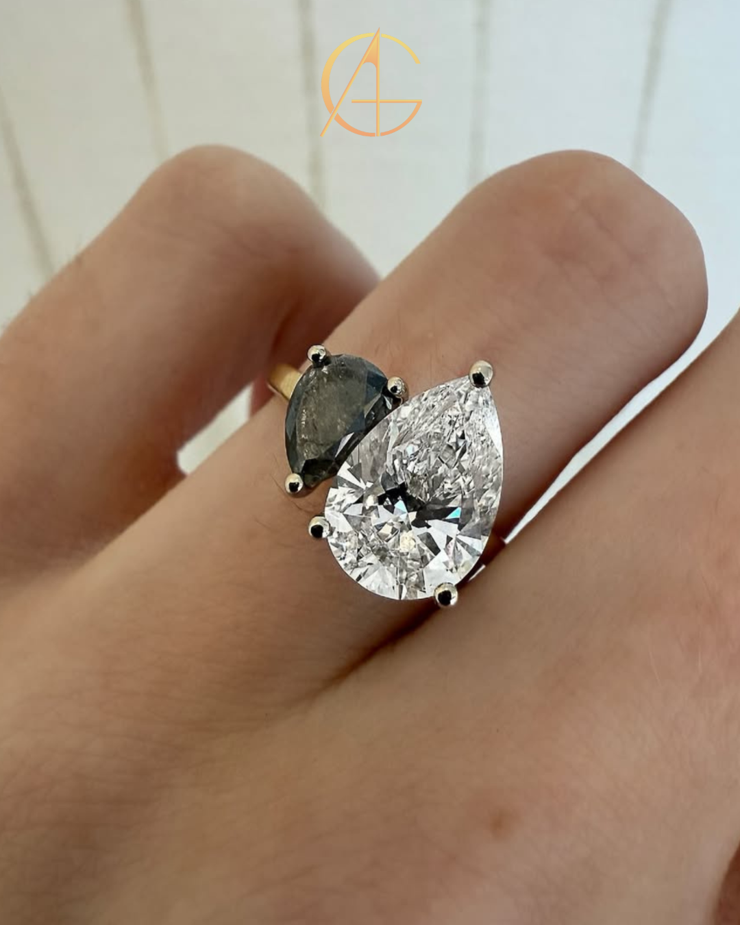 3.00 TCW Beautiful Pear Cut Moissanite Diamond Toi Et Moi Asymmetrical Luxury Statement Ring