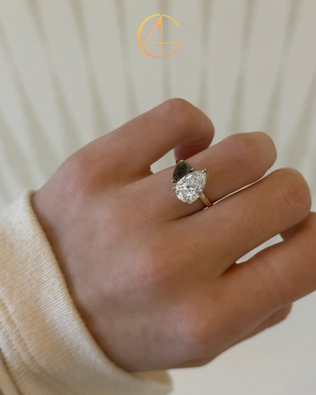 3.00 TCW Beautiful Pear Cut Moissanite Diamond Toi Et Moi Asymmetrical Luxury Statement Ring