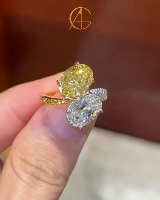 5.00 TCW Exquisite Toi et Moi Oval Moissanite Diamond Bypass Ring with Pave Accents Fancy Two Tone Gold Fine Jewelry