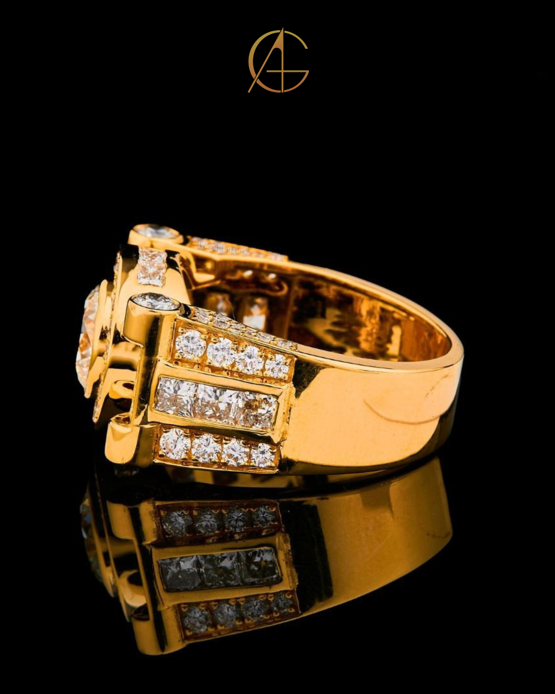 Yellow Gold Round White moissonite Diamond Ring By Auren Gems