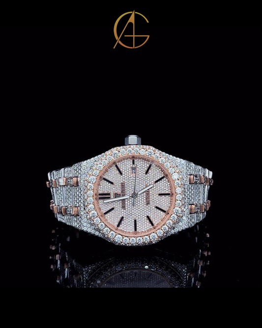 AP Rose Gold Two Tone With Stick Dial Moissanite Diamond Watch