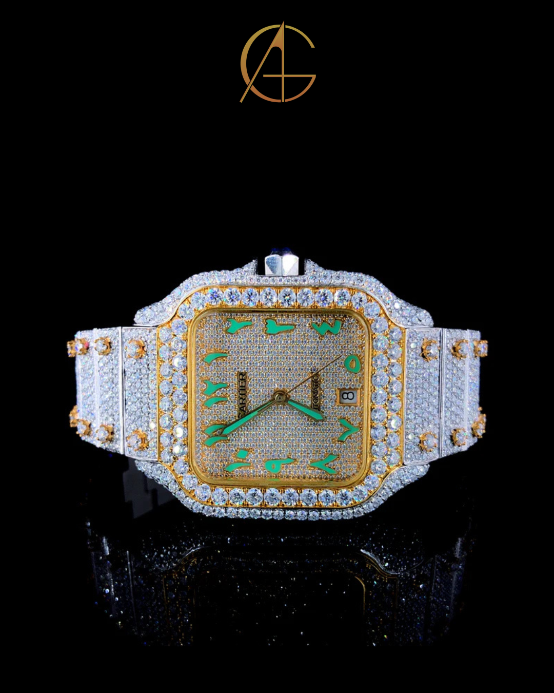 Cartier Two Ton Silver and Gold With Green Arabic Dial Watch
