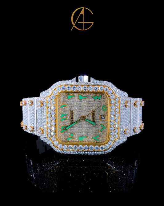 Cartier Two Ton Silver and Gold With Green Arabic Dial Watch