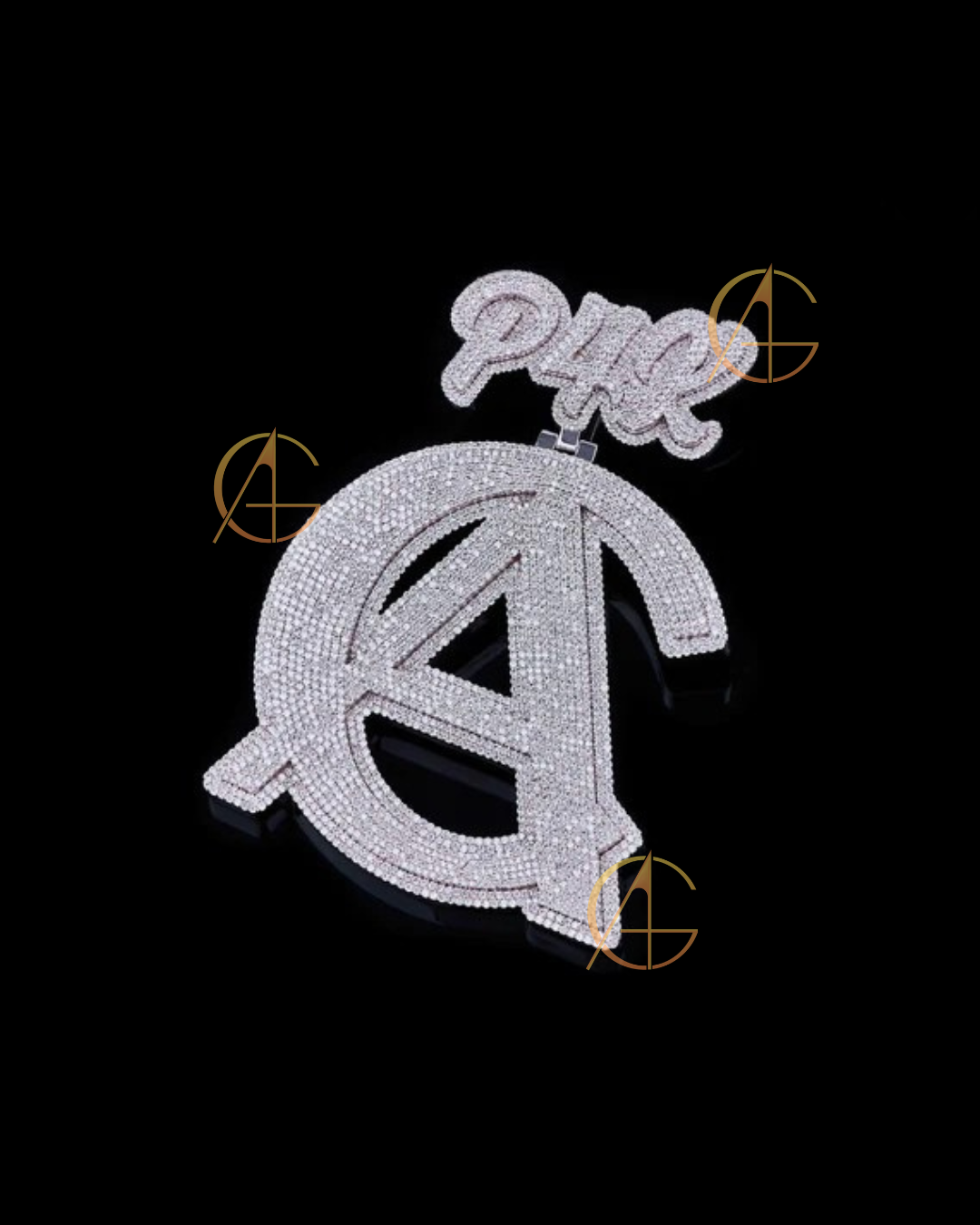 Luxury Custom Initial Moissanite Diamond Pendant with Crown High Shine Hip Hop Look By Auren