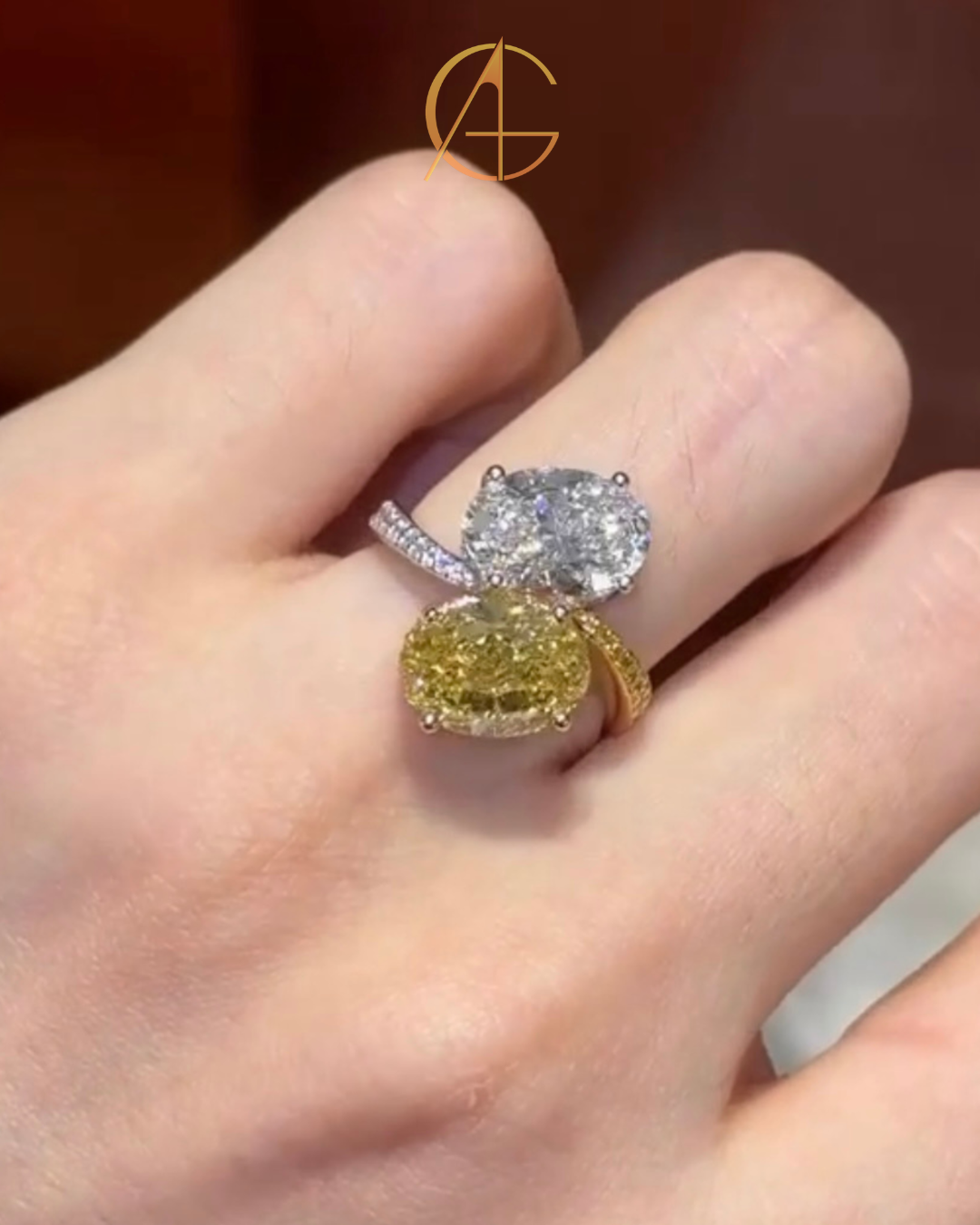 5.00 TCW Exquisite Toi et Moi Oval Moissanite Diamond Bypass Ring with Pave Accents Fancy Two Tone Gold Fine Jewelry