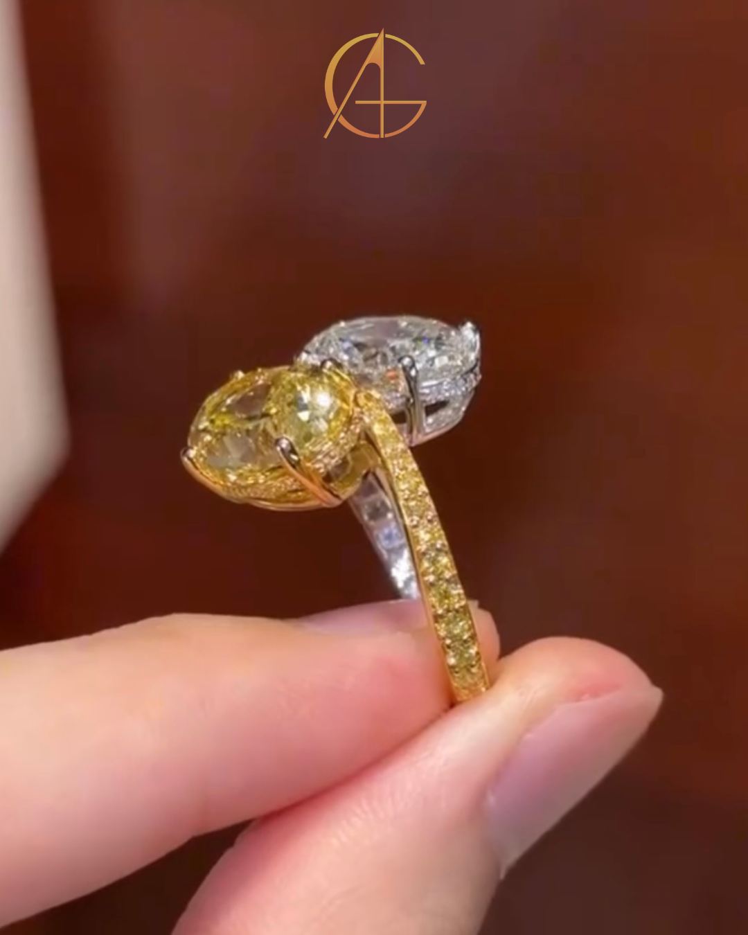 5.00 TCW Exquisite Toi et Moi Oval Moissanite Diamond Bypass Ring with Pave Accents Fancy Two Tone Gold Fine Jewelry