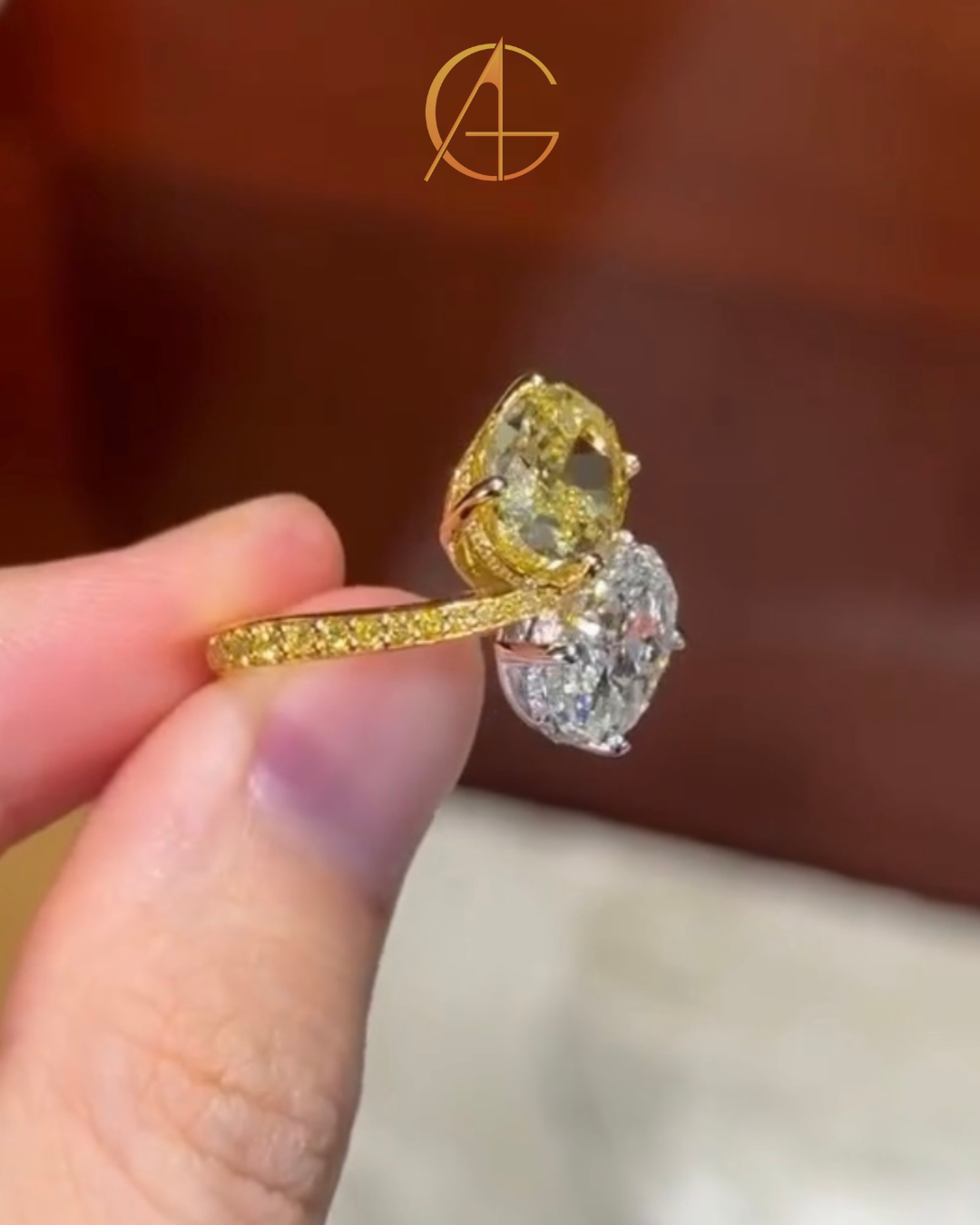 5.00 TCW Exquisite Toi et Moi Oval Moissanite Diamond Bypass Ring with Pave Accents Fancy Two Tone Gold Fine Jewelry