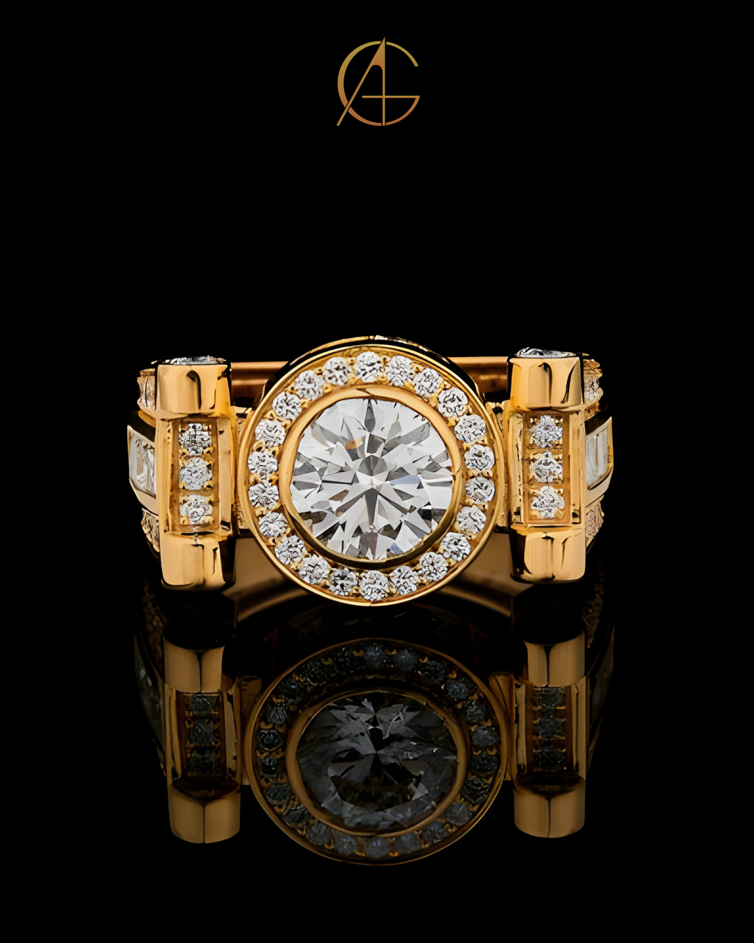 Yellow Gold Round White moissonite Diamond Ring By Auren Gems
