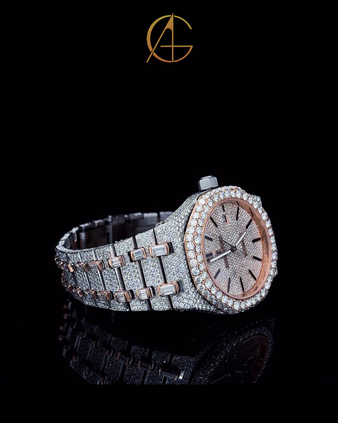 AP Rose Gold Two Tone With Stick Dial Moissanite Diamond Watch