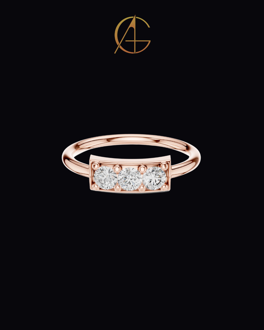 0.33 TCW Classic Three Stone Moissanite Diamond Bar Ring with Round Brilliant Cut Diamonds