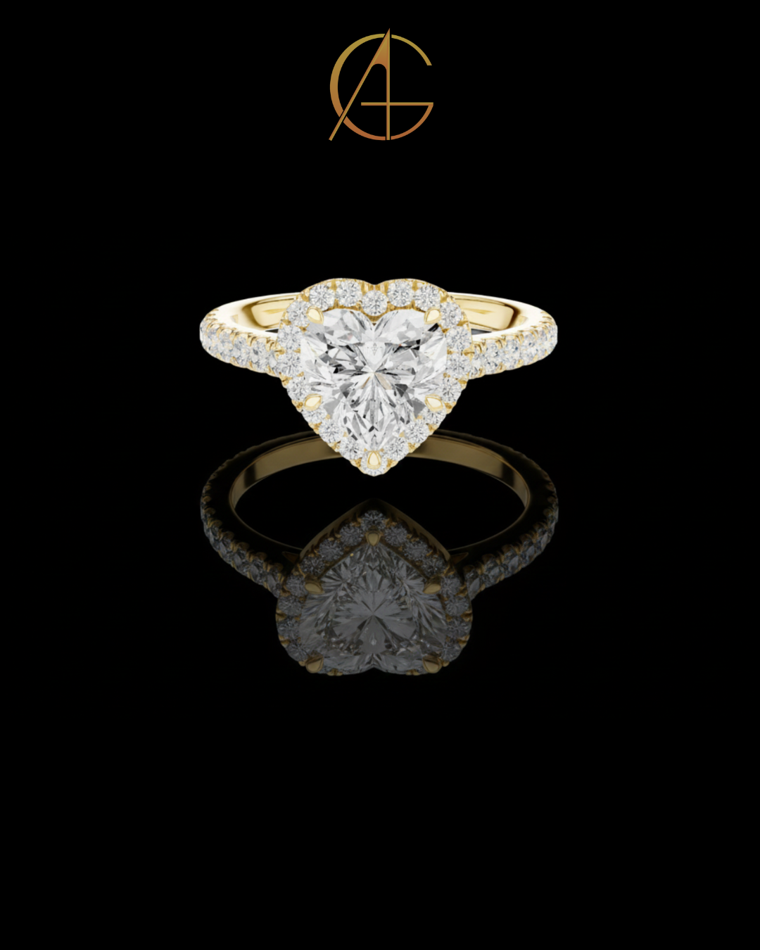 1.50 CT Romantic Heart Shaped Moissanite Diamond Halo Ring with Pave Diamond Band