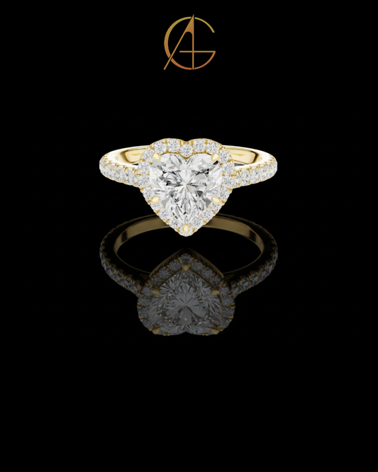 1.50 CT Romantic Heart Shaped Moissanite Diamond Halo Ring with Pave Diamond Band