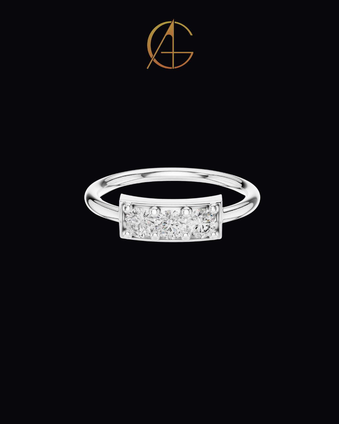 0.33 TCW Classic Three Stone Moissanite Diamond Bar Ring with Round Brilliant Cut Diamonds