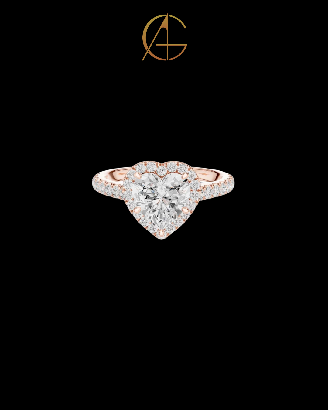 1.50 CT Romantic Heart Shaped Moissanite Diamond Halo Ring with Pave Diamond Band