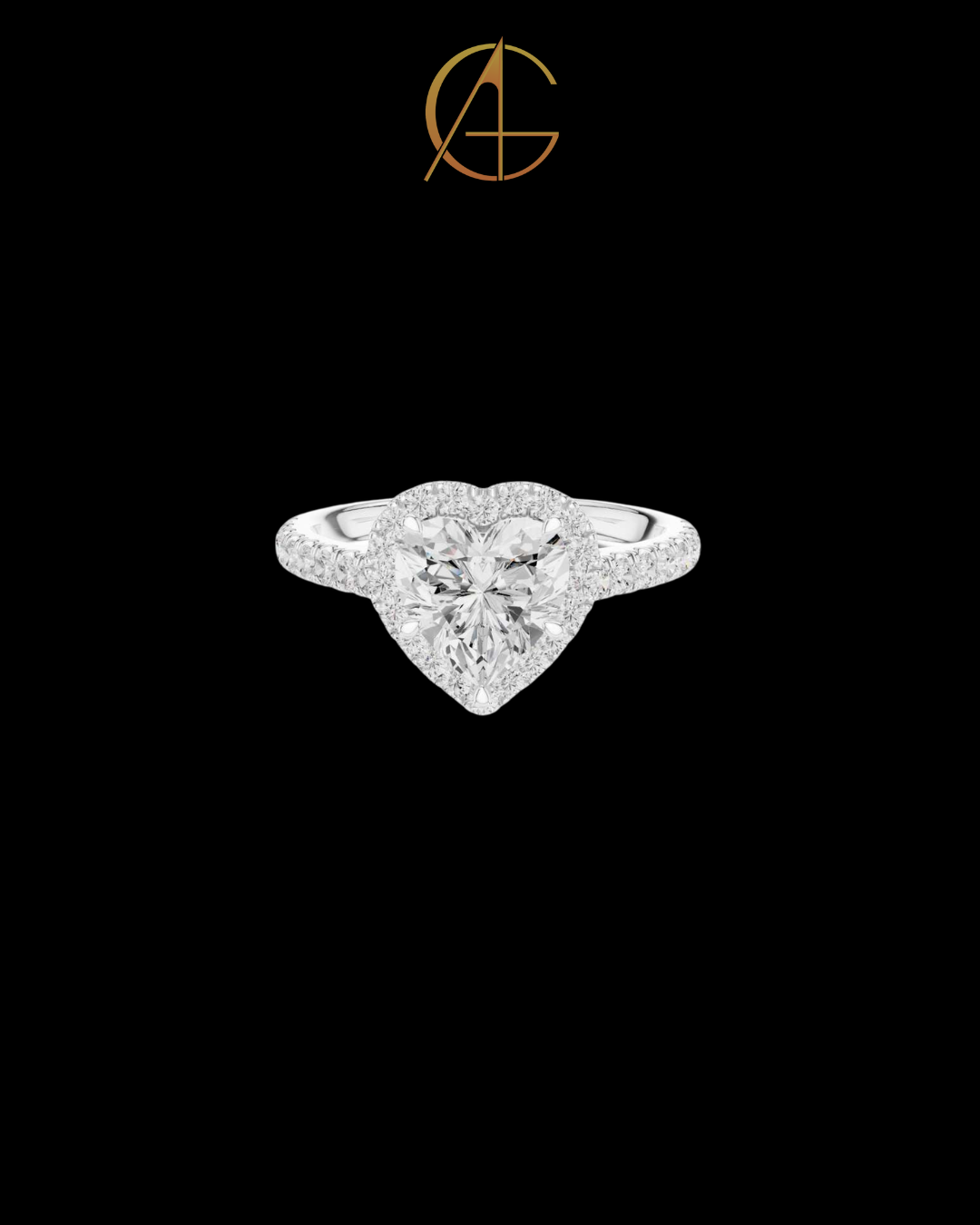 1.50 CT Romantic Heart Shaped Moissanite Diamond Halo Ring with Pave Diamond Band