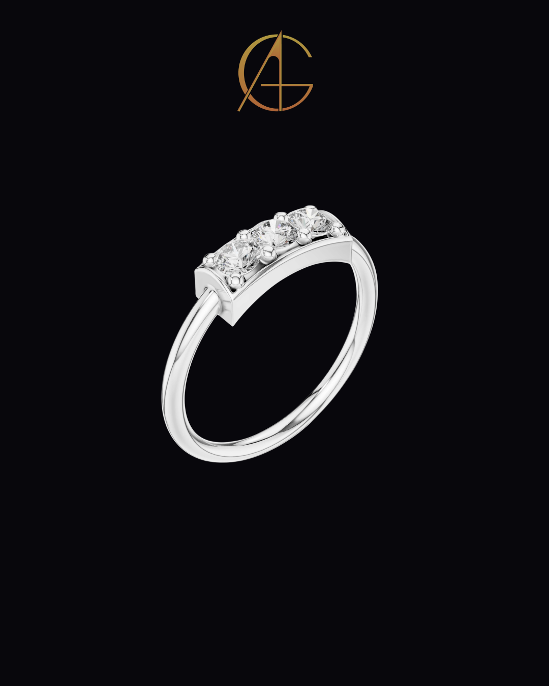 0.33 TCW Classic Three Stone Moissanite Diamond Bar Ring with Round Brilliant Cut Diamonds