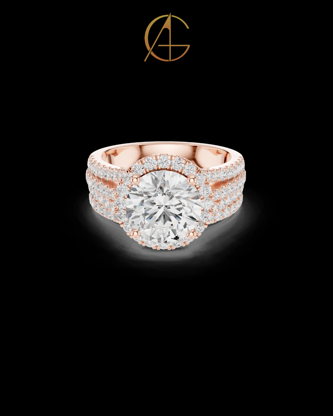 2.5 CT Luxury Gold Halo Ring with Round Brilliant Moissanite Diamond and Triple Pave Band For Her