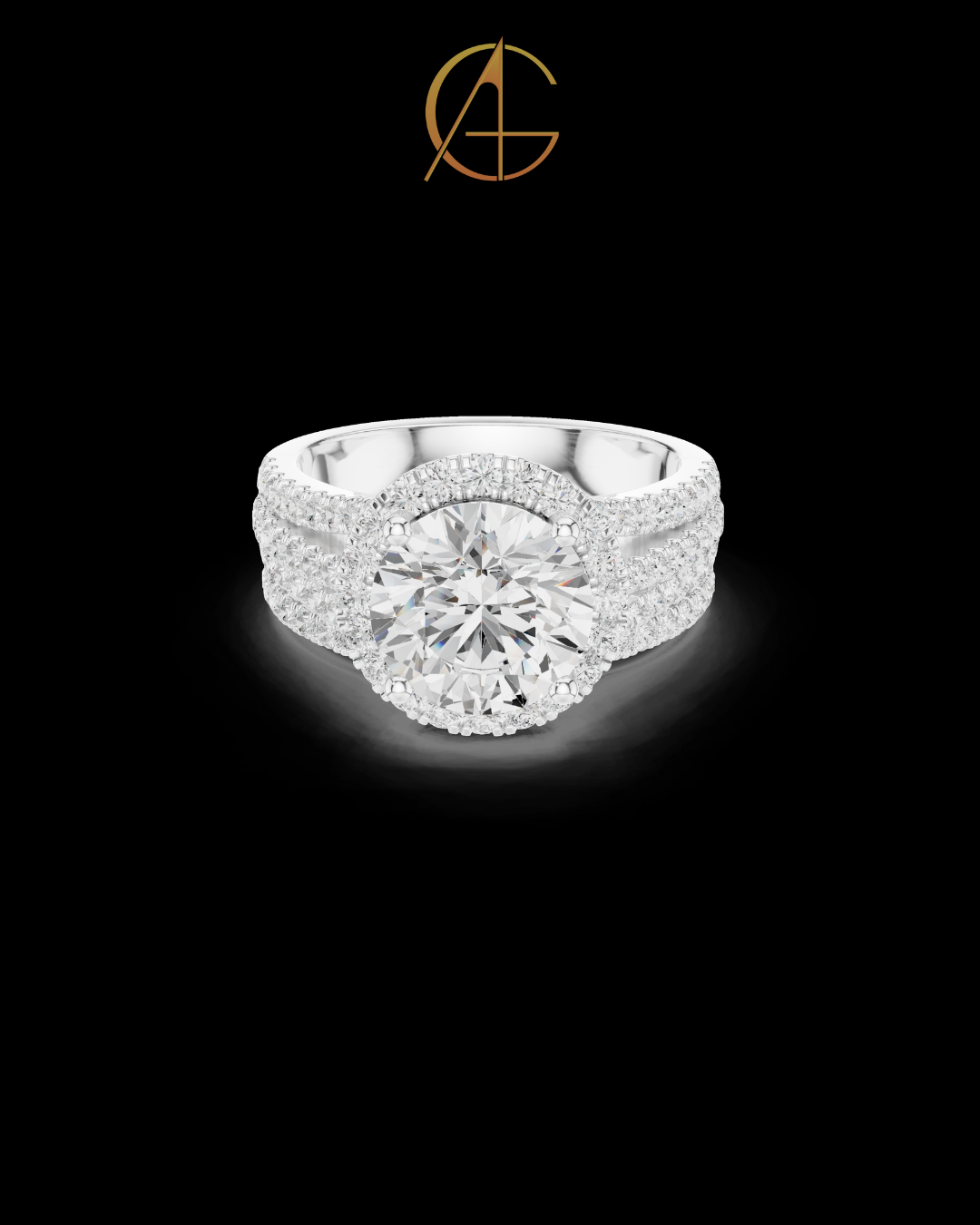 2.5 CT Luxury Gold Halo Ring with Round Brilliant Moissanite Diamond and Triple Pave Band For Her