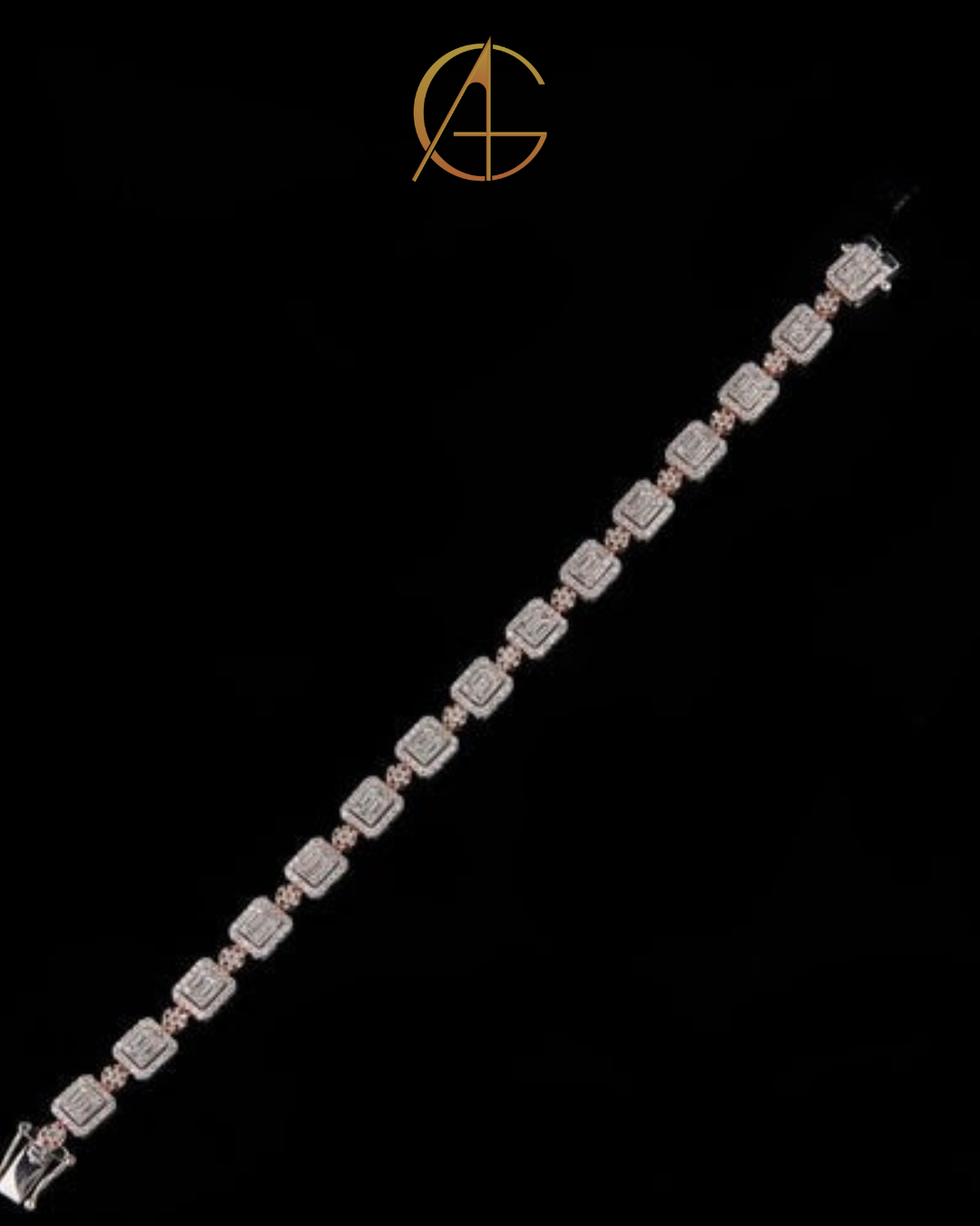 925 silver iced out vvs1 moissanite baguette diamond cluster tennis bracelet by Auren Gems