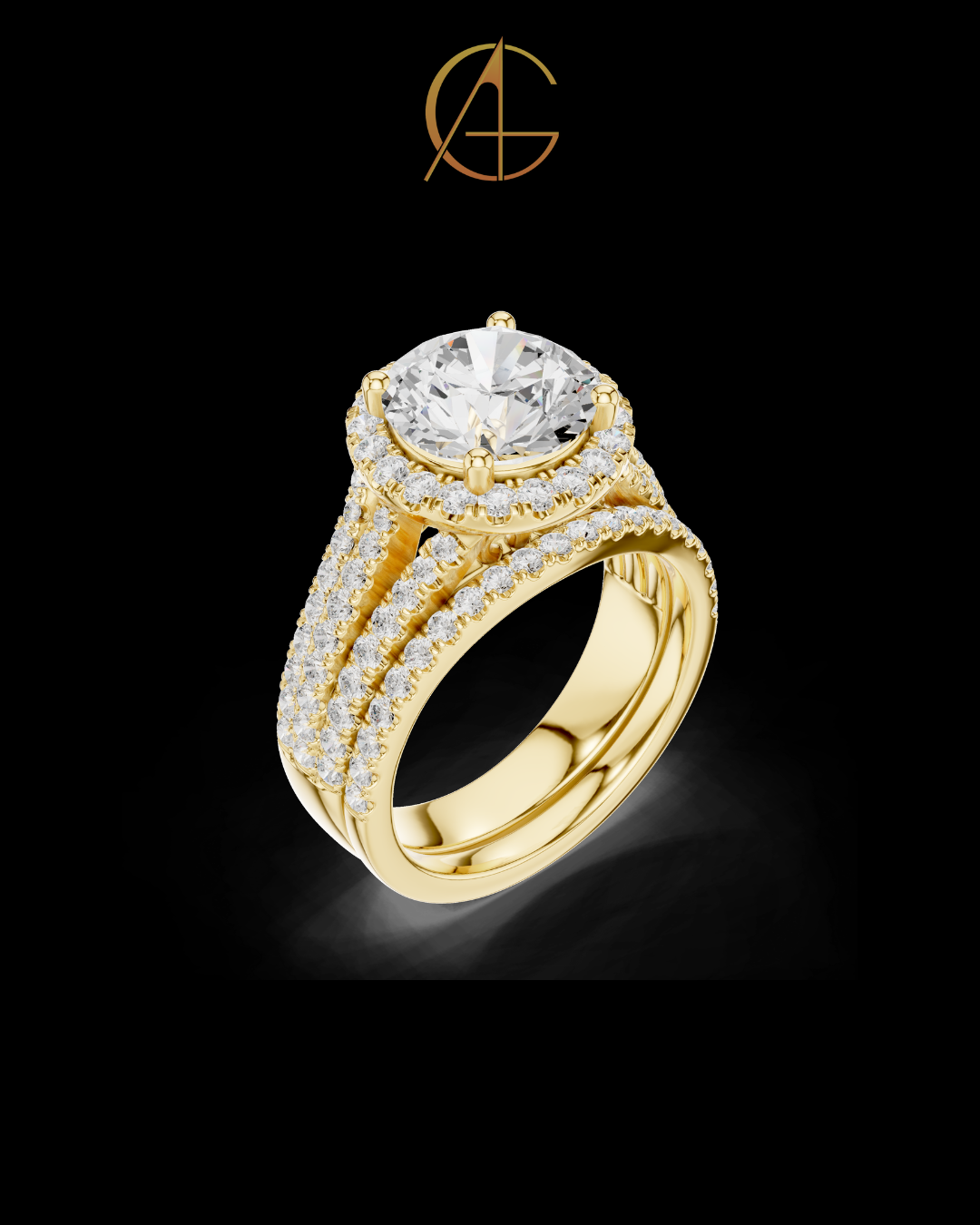 2.5 CT Luxury Gold Halo Ring with Round Brilliant Moissanite Diamond and Triple Pave Band For Her