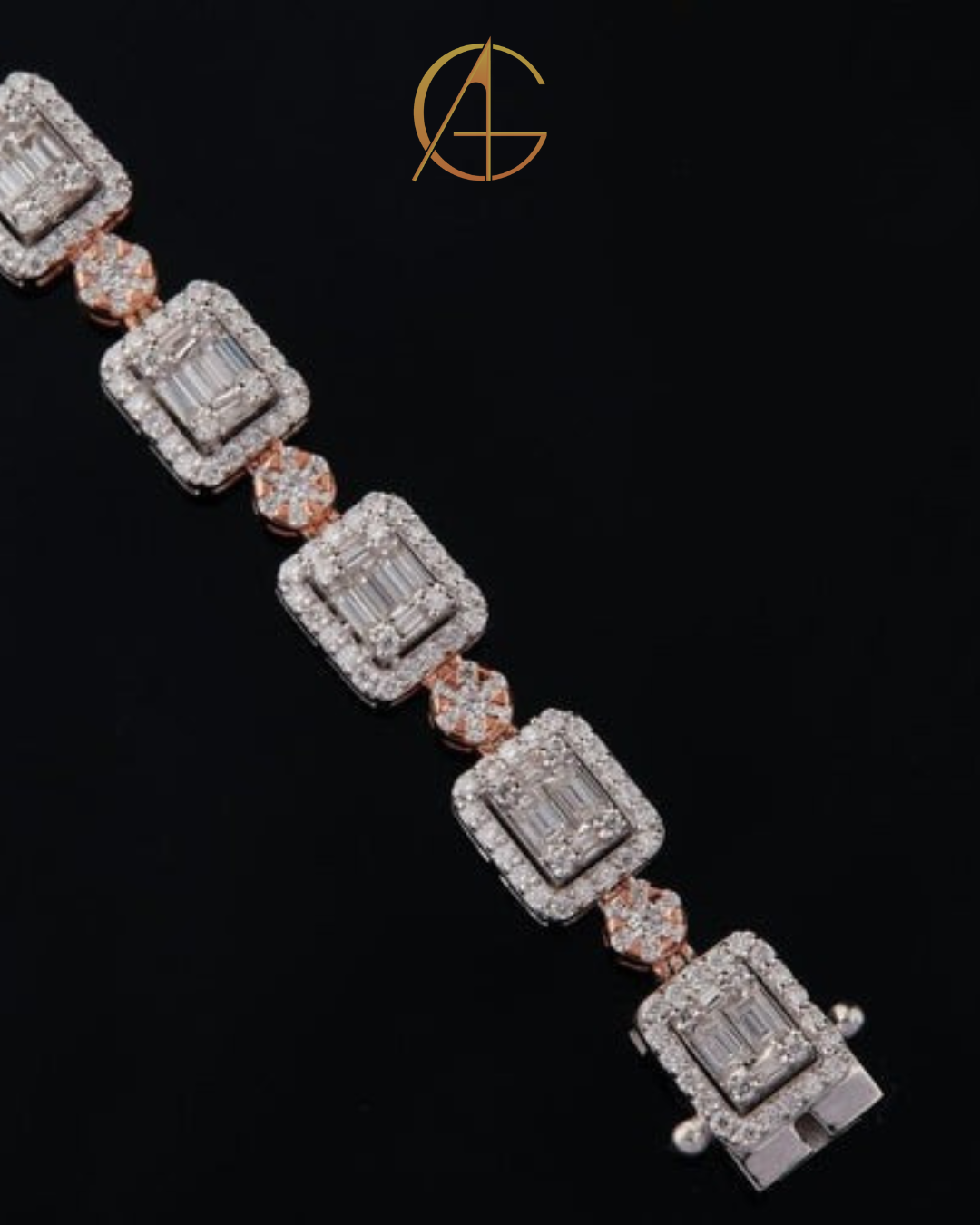 925 silver iced out vvs1 moissanite baguette diamond cluster tennis bracelet by Auren Gems