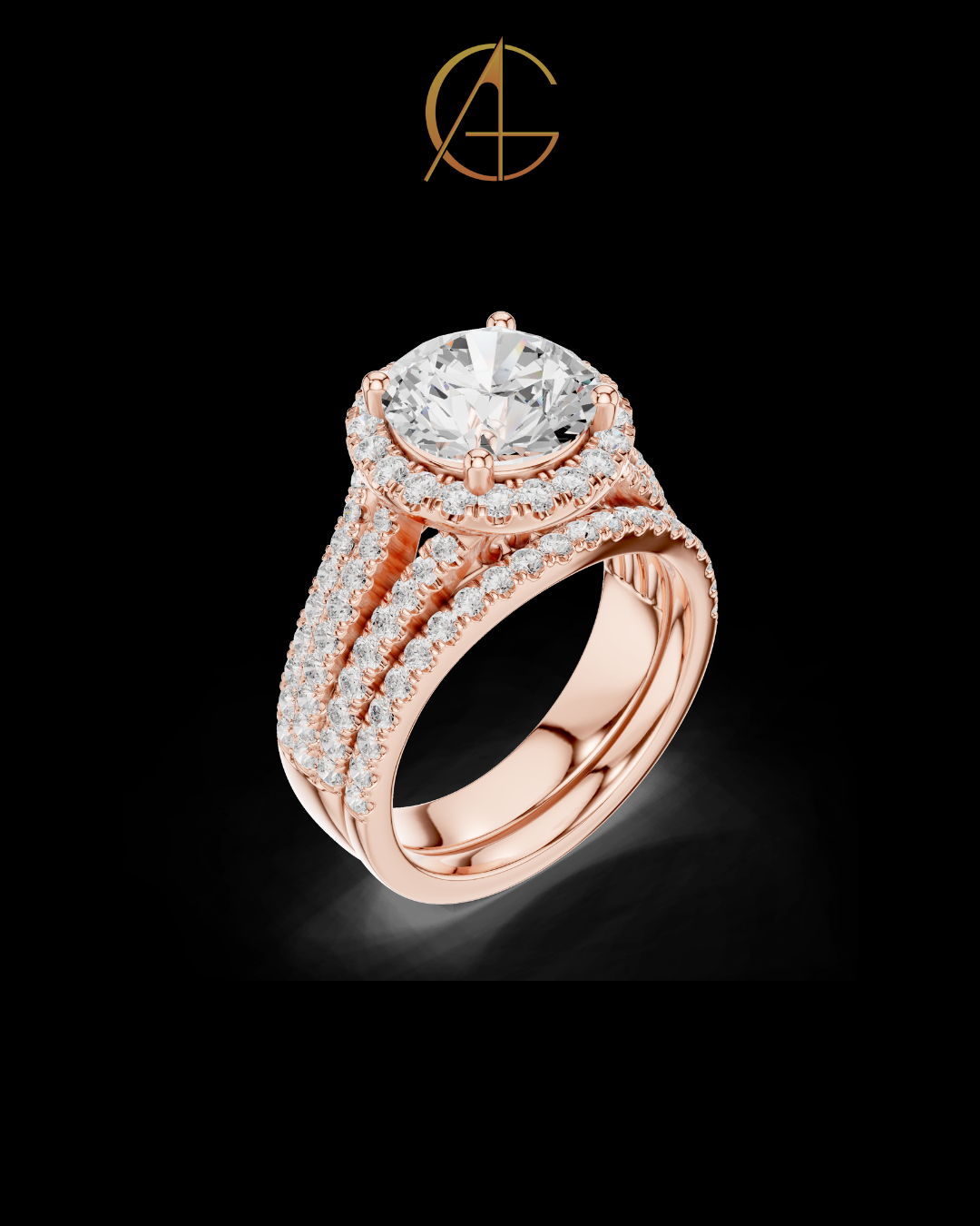 2.5 CT Luxury Gold Halo Ring with Round Brilliant Moissanite Diamond and Triple Pave Band For Her